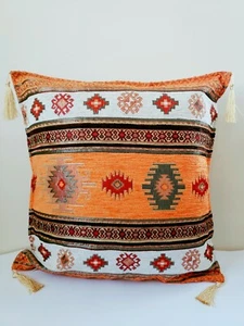 Boho Aztec Cushion Cover Orange Pillowcase Tribal Throw Pillow 17" X 17" Inches - Picture 1 of 4