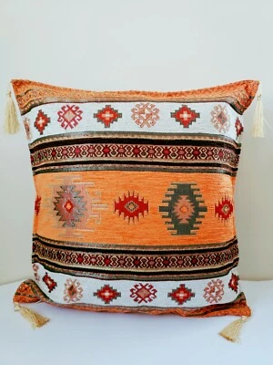 Boho Aztec Cushion Cover Orange Pillowcase Tribal Throw Pillow 17" X 17" Inches - Image 1 of 4