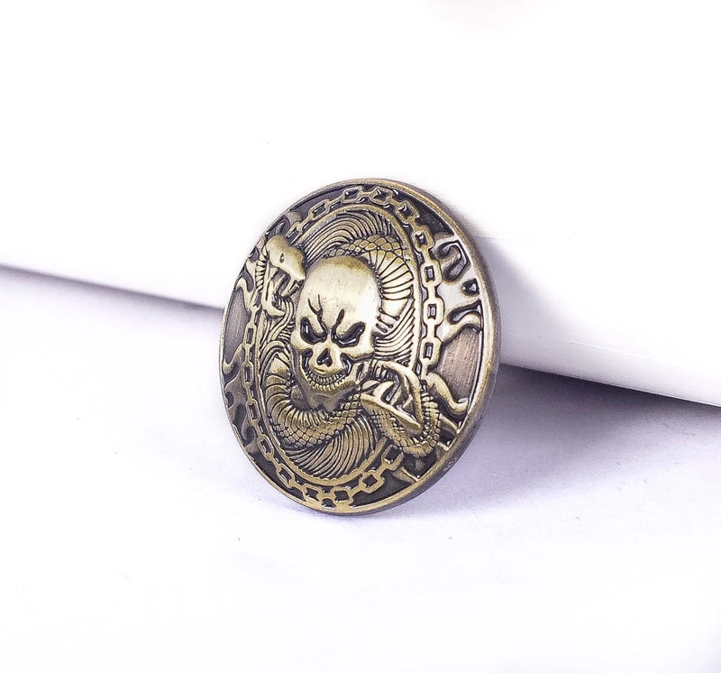 1-1/8'' Western Fortune Cover Screw Back Concho Antique Brass Skull Saddle Tack - Image 1 of 4