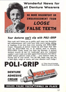 1962 Werbung für "POLI-GRIP" Zahnersatz Haftcreme Originaldruck Ad Ephemera - Bild 1 von 1