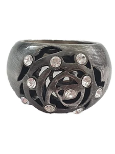 Dyrberg Kern Signed Gun Metal Crystal Domed Rose Cut Out UK N US 7 Chunky Ring - Picture 1 of 24