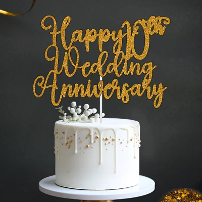 GETWAYSKY Personalised Happy 10th Wedding Anniversary Glitter Cake Topper 25th 30th 40th