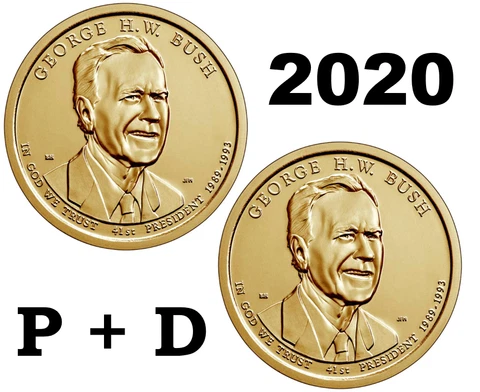 💰 2020 P&D Presidential George H.W. Bush  $1 Coin Program - 2 UNC coins US mint Cover