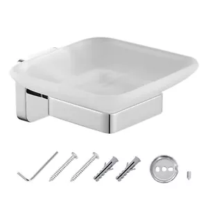 JASSFERRY Wall Mounted Soap Dish Holder Sliver Square Tray Frosted Glass Soap - Picture 1 of 7
