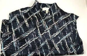 PETITE SOPHISTICATE NAVY, TEAL, CREAM, AND GRAY CRINKLE SHELL TOP SIZE PM - Picture 1 of 6
