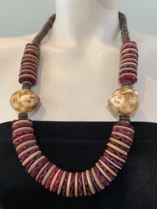 Funky Vintage Kunsthandwerk Holz mit Muscheln Halskette Perlen Boho Modernist Tribal - Bild 1 von 5