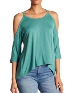 Blusa Top HAUTE HIPPIE Para Mujer 100% Modal Hombro Frío Talla S Verde azulado - Imagen 1 de 8