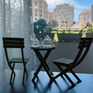 3PC Chair Table Set 1:6 Scale Dolls House Miniatures Furniture Unfinished Retro - Picture 1 of 9