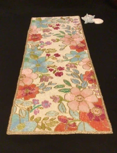 TAHARI Hand beaded Table runner 13 x 36 Multi Floral jewel tones - Picture 1 of 8
