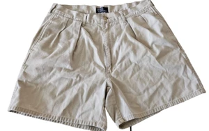 Polo Ralph Lauren Shorts Mens 34 Beige Pleated Chino Preppy Classic Fit-Flawed - Picture 1 of 7
