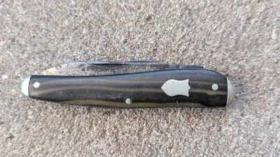 Редкий винтажный карманный нож 1900-1930 Crown Cutlery NY в зеленую полоску с 2 лезвиями  - Изображение 1 из 4