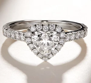 950 Platinum 1.60 CT Heart Cut IGI Certified Lab Grown Diamond Wedding Ring - Picture 1 of 14