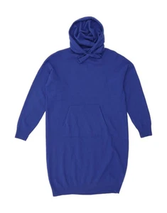 BENETTON Womens Loose Fit Hooded Jumper Dress UK 14 Medium Blue Wool AJ04 - Picture 1 of 3