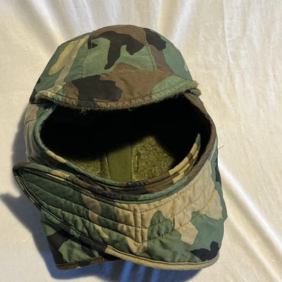 Military Camo (L) Helmet Liner Cold Weather Cap BDU Woodland Green Hunting Gear - Image 1 of 4