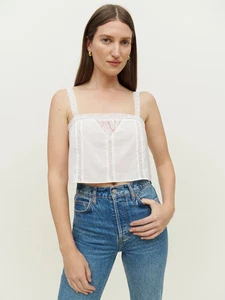 Reformation Damen ärmelloses Clara bauchfreies Spitzentop in Weiß Größe 6-Neu mit Etikett - Bild 1 von 12