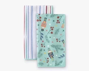 2pc Norwex Tea Towel Kitchen Nutcracker holiday Design Teal Turquoise Retired - Picture 1 of 3
