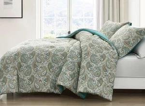 Presley 3-Piece King Size Washed Cotton Paisley Comforter Set - Elegant Teal ... - Picture 1 of 9