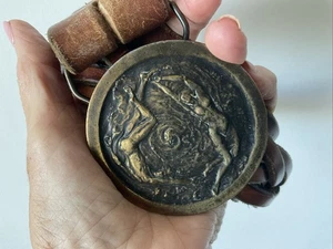 Vintage Gürtel & Schnalle The Ocean Brutalist Bergamotte Messingarbeiten 70er - Bild 1 von 12