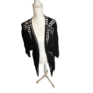 COCO + CARMEN cardigan boho nero all'uncinetto kimono L/XL  - Foto 1 di 12