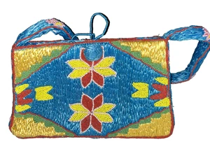 Colorido Bolso de Mano Floral con Cuentas de Paja Pierre Urbach Bolsillo Interior 10"x6.5" - Imagen 1 de 7