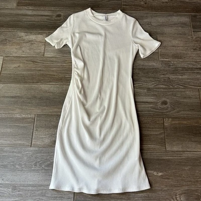 Large Cream Short Sleeve Lightweight  Ribbed Maternity Sweater Dress - Image 1 of 3