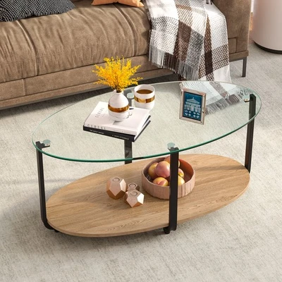 Giantex Coffee Table Tempered Glass Top Oval Beside Table Modern Living Room - image 1 of 4