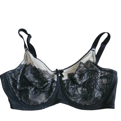 Wacoal 复古别致全塑像钢圈文胸黑色白色蕾丝透明 36DD 855186 — 第 1/4 张图片