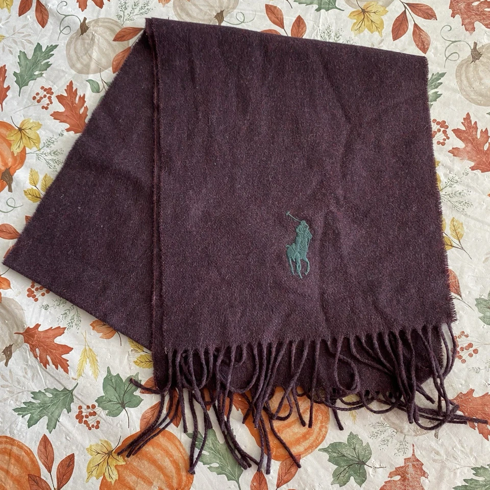 Polo Ralph Lauren 100% Lana de Cordero Bufanda Unisex Púrpura Verde Big Pony Hecho en Italia Foto 1 de 4
