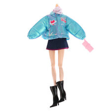 Doll Changing Winter Blue Cotton Jacket Denim Short Skirt Scarf Shoe Bag -wq