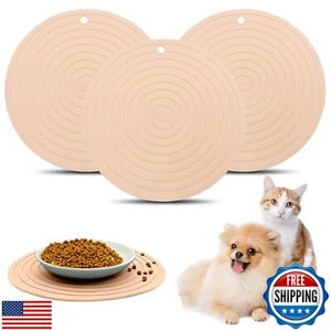 Fhiny 3PCS Silicone Pet Food Mat, 9.5" Round Waterproof Non-Slip Dog Cat Bowl - Picture 1 of 5