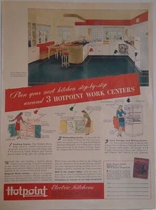 1945 Hotpoint Electric Kitchens 3 Hotpoint Work Centers Magazine Print Ad - Picture 1 of 1