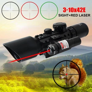 Hunting 3-10x42E Riflescope Compact Red Green Laser Sight Optics Reflex Scope UK - Picture 1 of 11