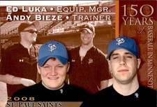 2008 St. Paul Saints Team Issue #29 Ed Luka Equipment Manager Andy Bieze Trainer