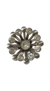 Starburst Snowflake Snow Clear Rhinestone Silver-Tone Accents Pinback Hat Lapel  - Picture 1 of 2