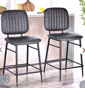 Bar Stools Set Of 2 Upholstered Gray Soft Comfortable And Easy To Assemble. - Picture 1 of 1