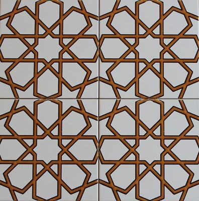 Azulejo Cerámico 16"x16" (40cmx40cm) Iznik Mostaza Elevada y Patrón Geométrico Blanco Foto 1 de 2