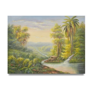 Arte de Nueva York - 12x16 Paisaje de la selva tropical ¡pintura al óleo original sobre lienzo! - Imagen 1 de 3