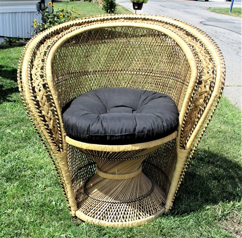 Elegant Vintage Wicker Low Back Peacock Chair Sturdy High Quality Full Size Cover