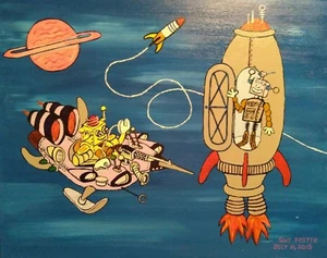 Aufgespannter 16"x 20" ROBOTER "Raum"; ACRYL AUF LEINWAND vom Künstler Guy Foster - Bild 1 von 1