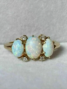 3Ct Oval Cut Fire Opal Three-Stone Engagement Ring Solid 14K Yellow Gold Plated - Picture 1 of 6