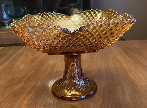 Vtg 1960’s Amber Indiana Glass Diamond Point Pedestal Fruit Bowl Dish 7” - Picture 1 of 7