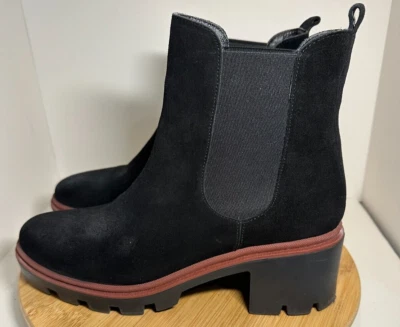 Antonio de Faria Women's Black Suede Leather Chelsea Platform Boots Size 9.5 - Image 1 of 4