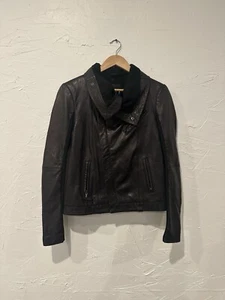 VEDA Womens Moto Leather Jacket Black Cropped Buttery Soft Sz Small - Picture 1 of 4