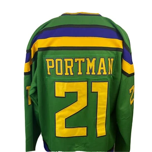 Mighty Ducks Mens Replica Hockey Sweater Jersey Green Yellow 21 Dean Portman - Picture 1 of 9