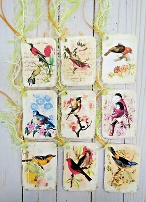 9 pájaros estilo vintage~hechos a mano~etiquetas de regalo~libros de recortes~diarios~fiestas~artesanías Foto 1 de 3
