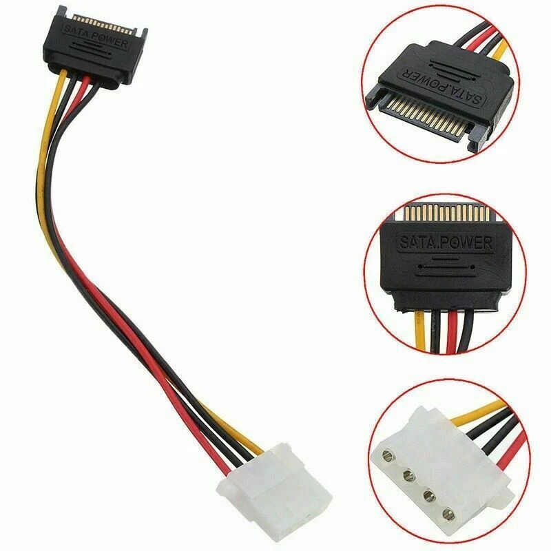 Male Female 4-pin Power Drive Adapter Adaptor Cable to Molex IDE SATA 15-pin 1pc