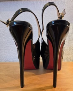Riemchen High Heel Lack Pumps; Gr. 40; schwarz; 15 cm Absatz; rote Sohle - Bild 1 von 7