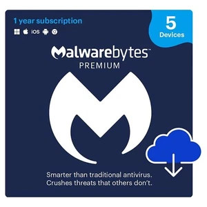 Malwarebytes Premium Standard 2025 5 PC Mac iOS Android Devices 1 Year (EMAIL) - Picture 1 of 10