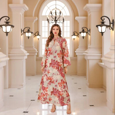 Eid Moroccan Muslim Abaya Loose Maxi Dress Women Dubai Turkey Kaftan Middle East - Image 1 of 4