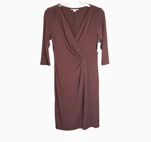 NEW Coldwater Creek 6P Dress Women's Burgundy Maroon Drape Faux Wrap V Neck Knit - Picture 1 of 5